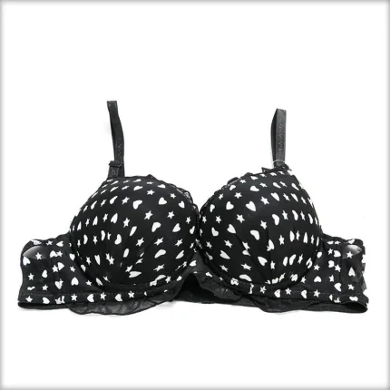 White Heart Double Padded Black Bra