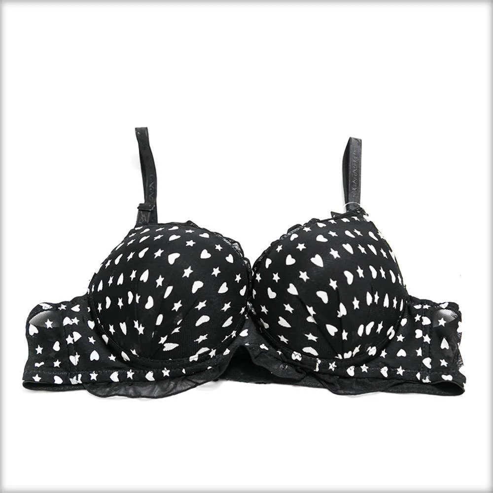 White Heart Double Padded Black Bra White Heart Double Padded Black Bra