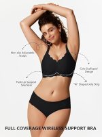COCOMARTS Underwire Scalloped Wireless Bralettes Black Pose