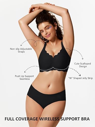 COCOMARTS Underwire Scalloped Wireless Bralettes Black Pose